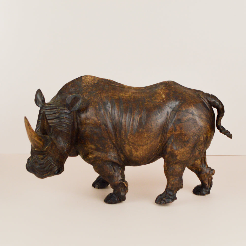 Rhino Wood Carving Sculpture - magiamexica.com