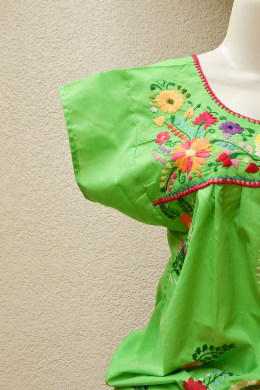 Embroidered Mexican Dress | Green - Alebrije Huichol Mexican Folk art magiamexica.com