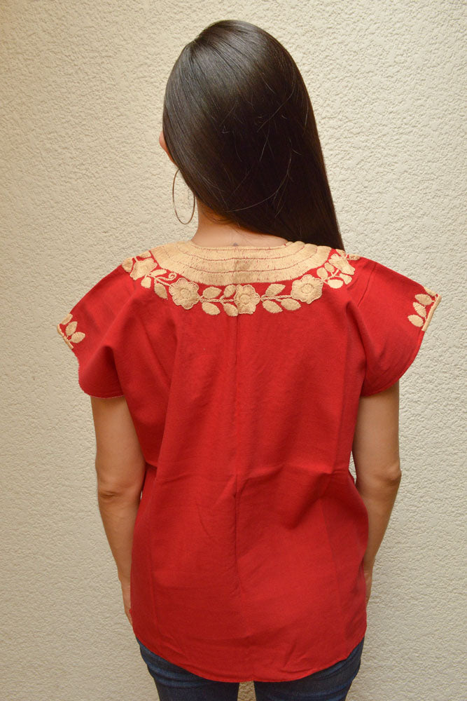 Embroidered Mexican Blouse | Red - Alebrije Huichol Mexican Folk art magiamexica.com