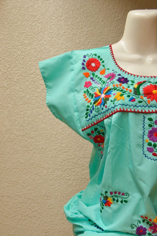 Embroidered Mexican Dress | Mint - Alebrije Huichol Mexican Folk art magiamexica.com