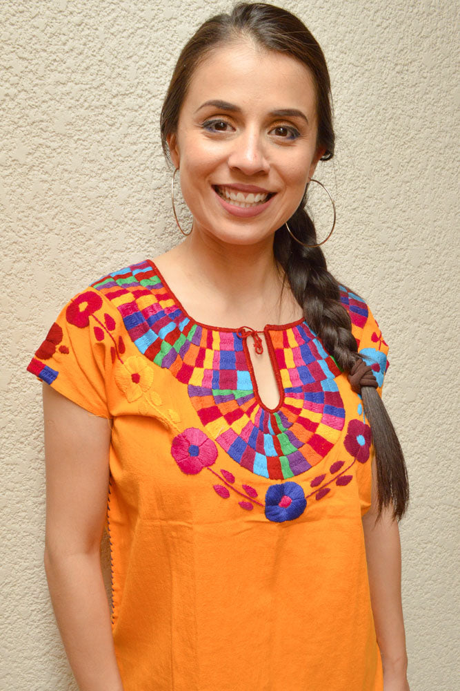 Embroidered Mexican Blouse | Amber - Alebrije Huichol Mexican Folk art magiamexica.com