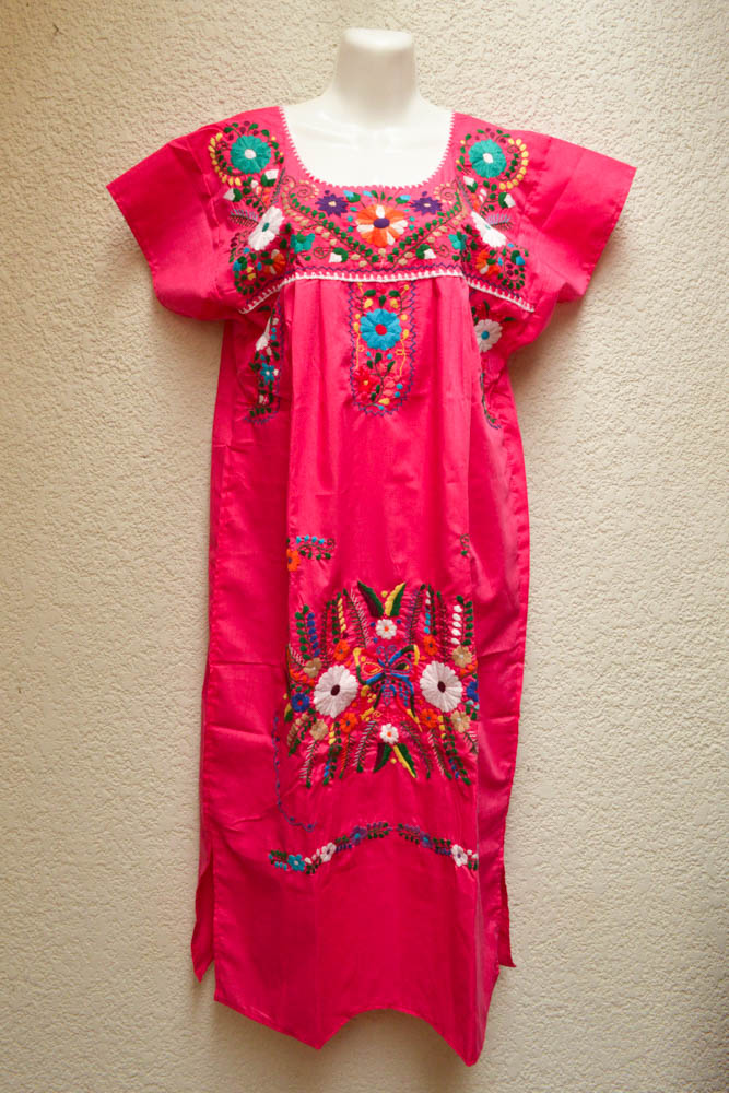 Embroidered Mexican Dress | Pink - Alebrije Huichol Mexican Folk art magiamexica.com