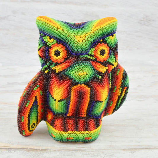 Huichol Art Beaded Animals Owl - Magia Mexica 