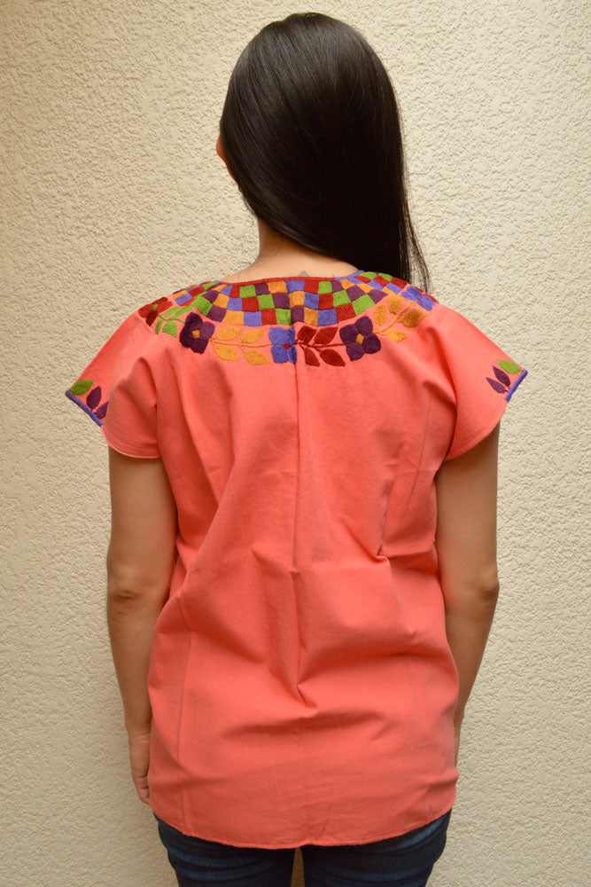 Embroidered Mexican Blouse | Light Salmon - Alebrije Huichol Mexican Folk art magiamexica.com