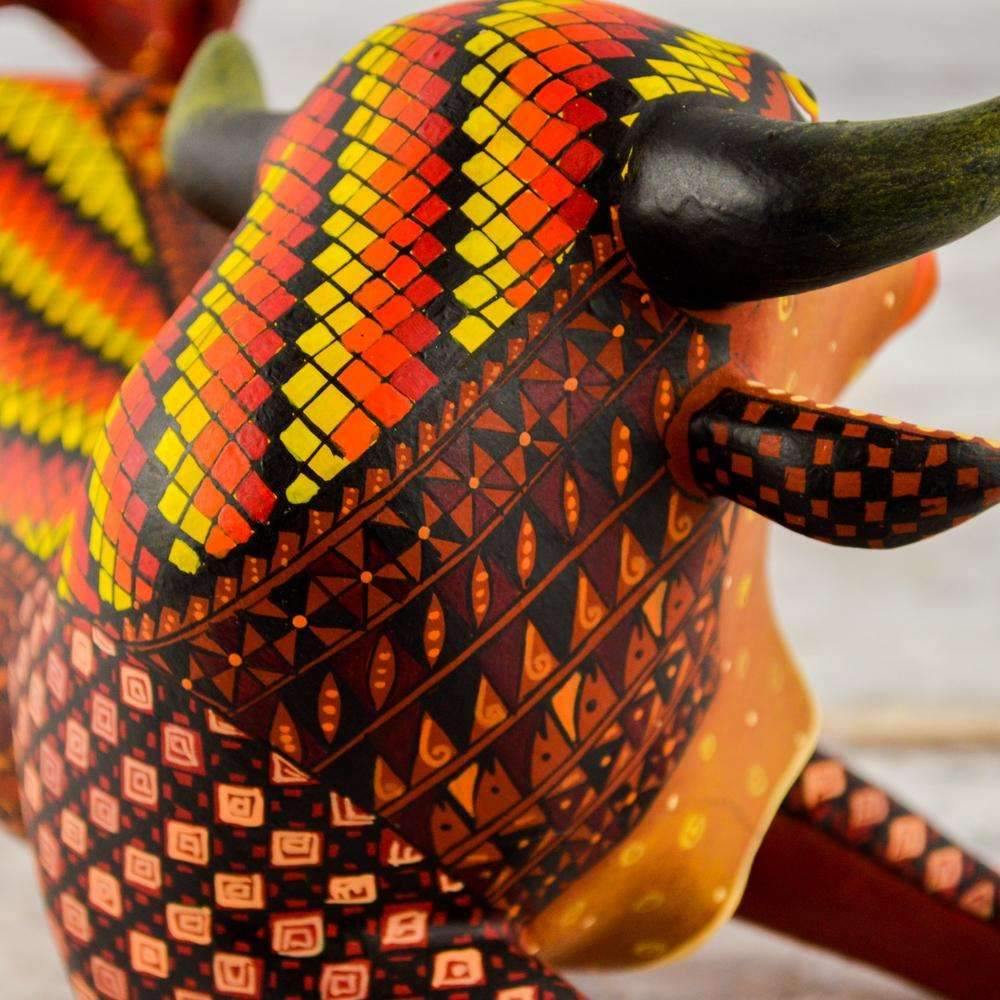 Bull Alebrije Oaxacan Wood Carving - Alebrije Huichol Mexican Folk art magiamexica.com