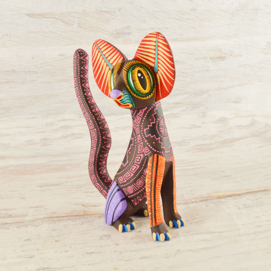 Cat Alebrije Wood Carving Oaxacan - Alebrije Huichol Mexican Folk art magiamexica.com