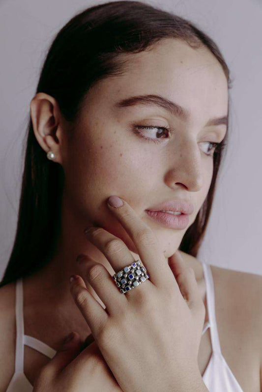 Ring Emerald Squares - Alebrije Huichol Mexican Folk art magiamexica.com