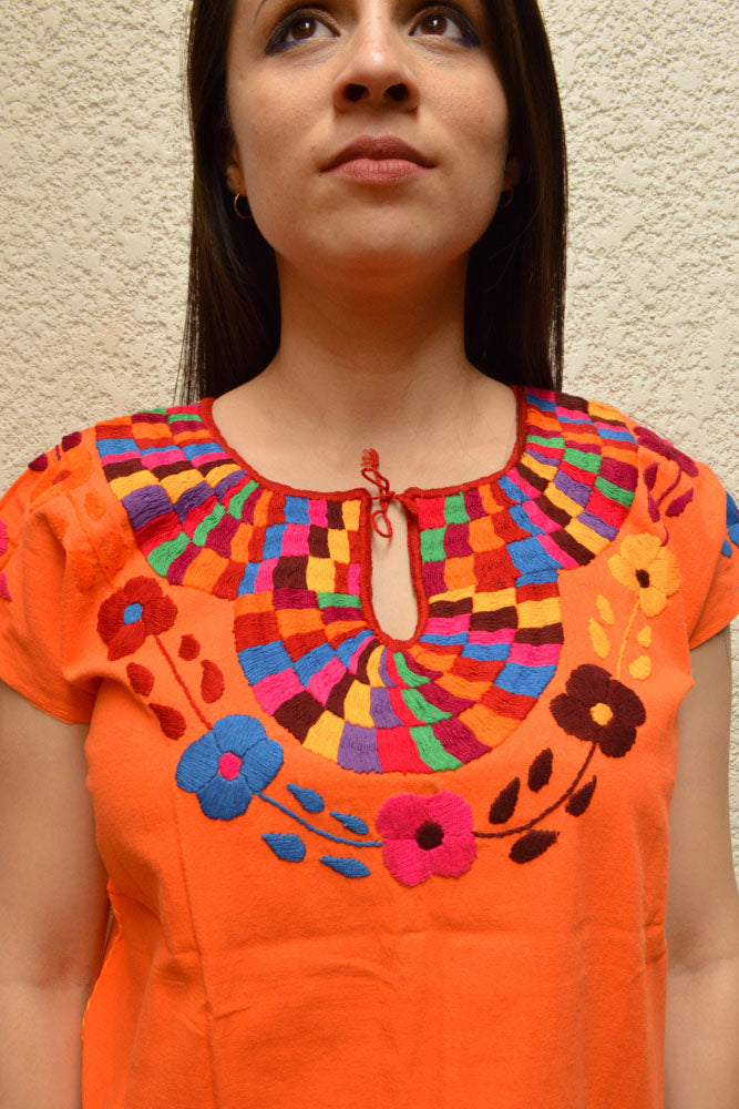 Embroidered Mexican Blouse | Orange