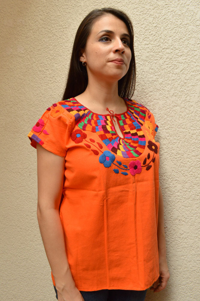Embroidered Mexican Blouse | Orange