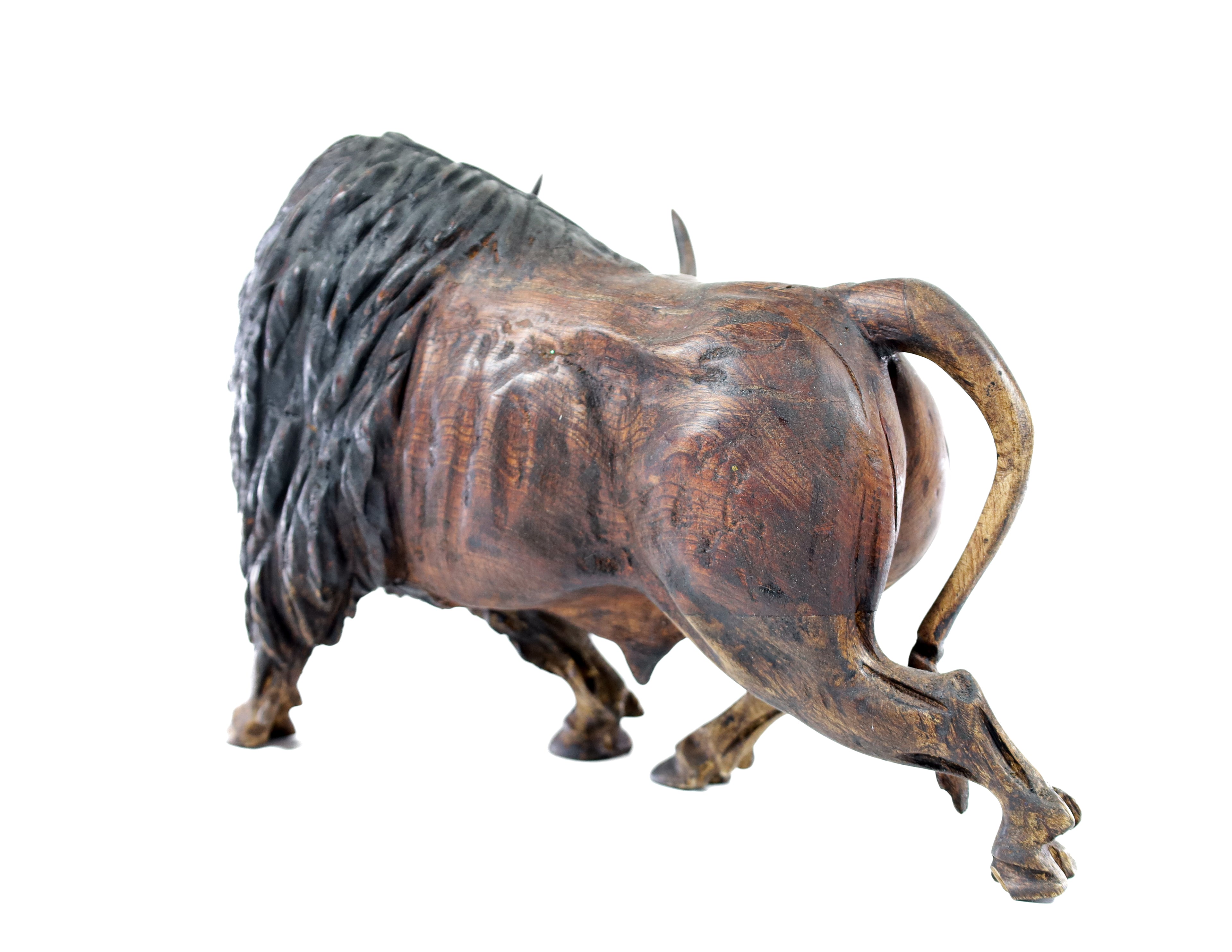 Buffalo Wood Carving Sculpture