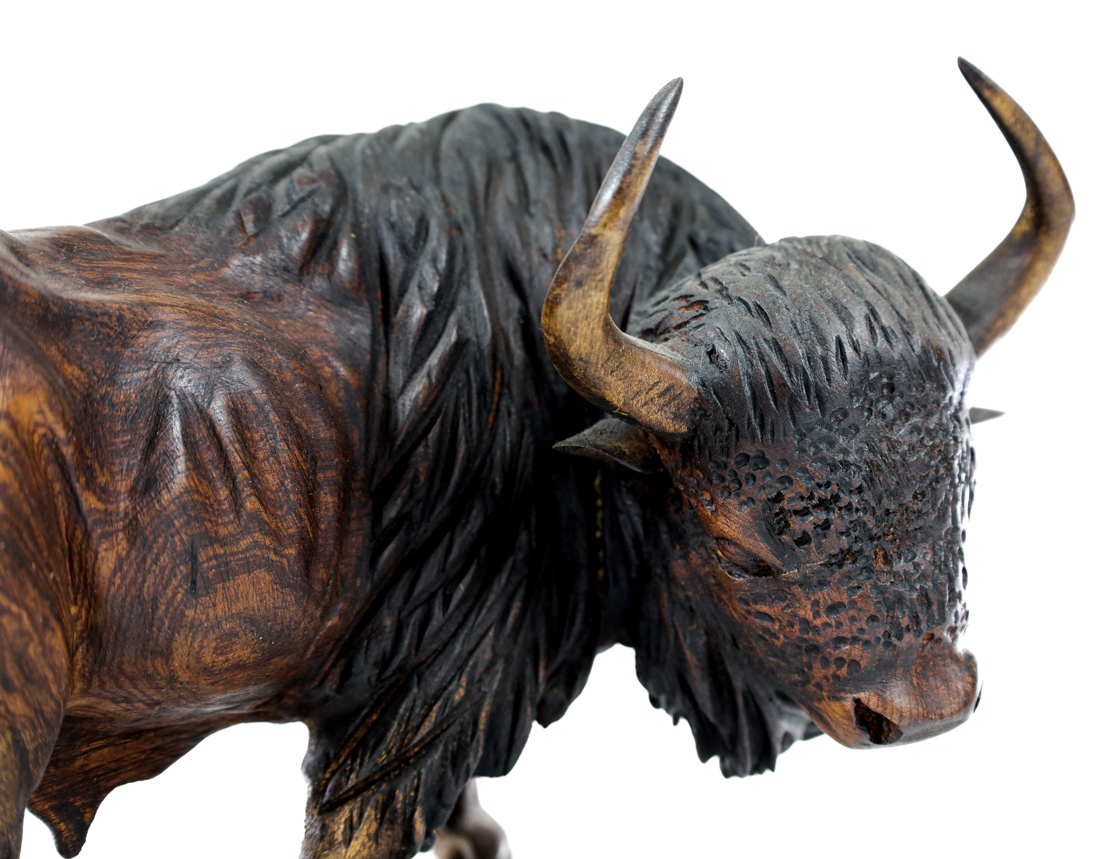 Buffalo Wood Carving Sculpture