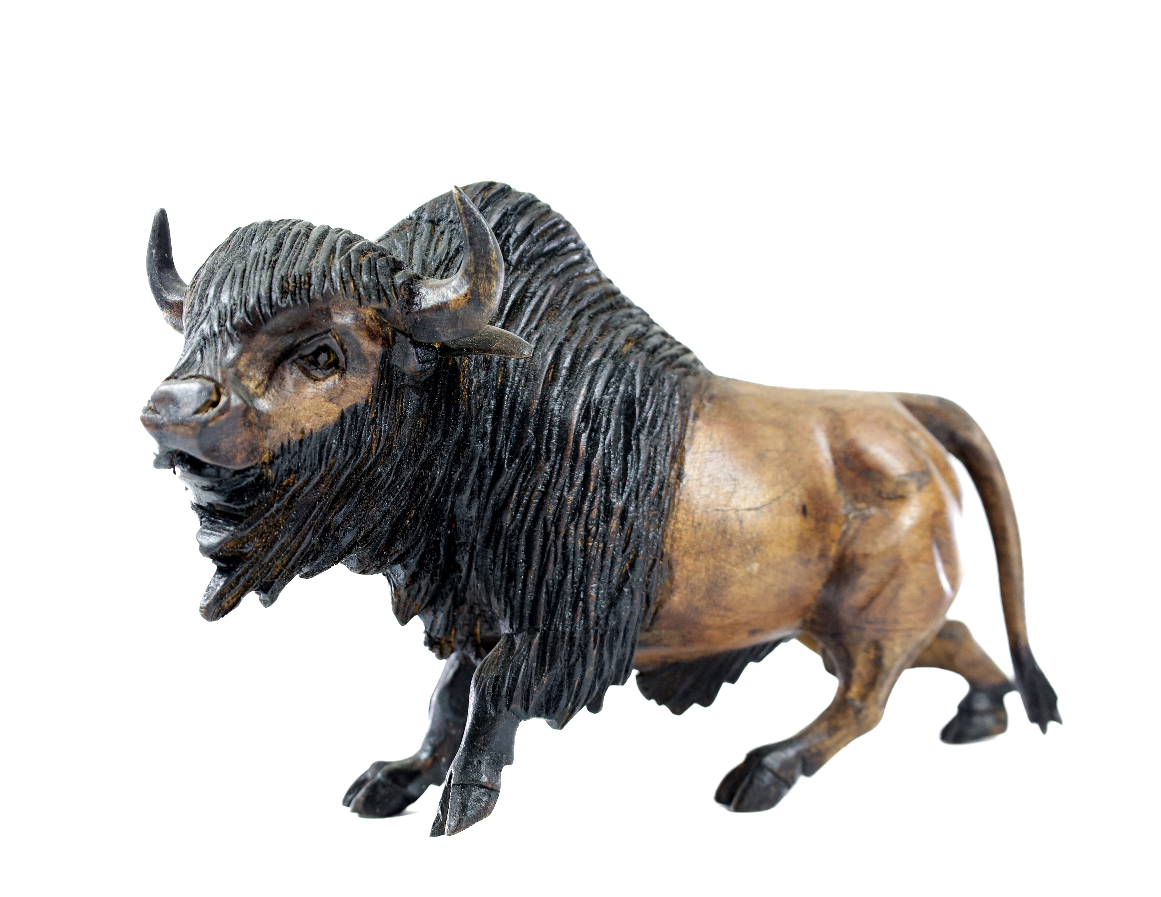 Buffalo Wood Carving Sculpture
