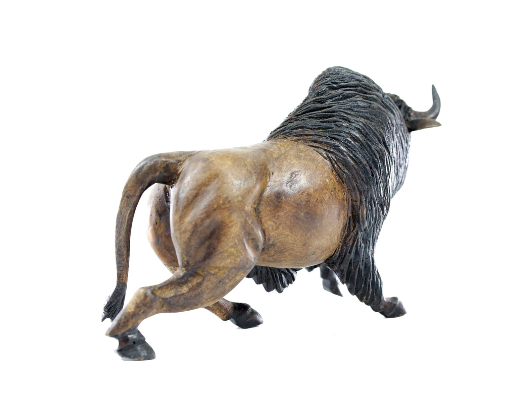 Buffalo Wood Carving Sculpture