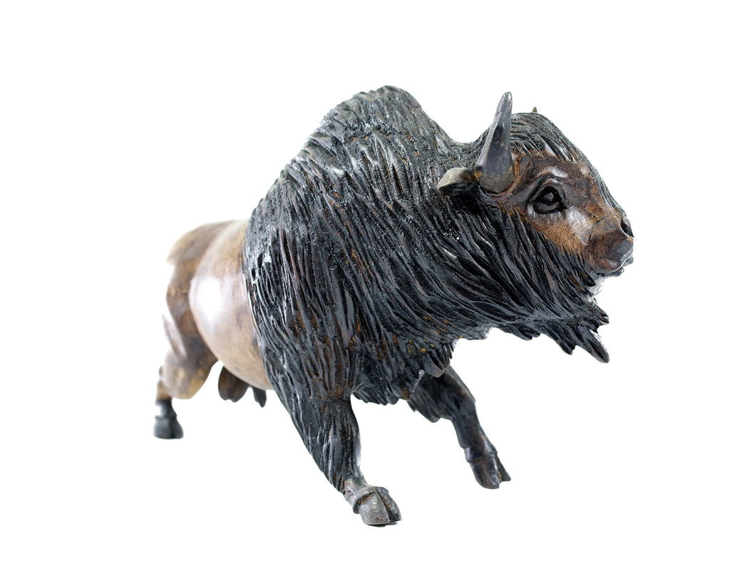 Buffalo Wood Carving Sculpture