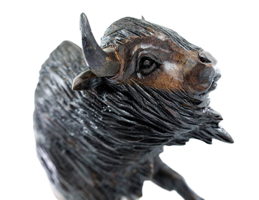 Buffalo Wood Carving Sculpture