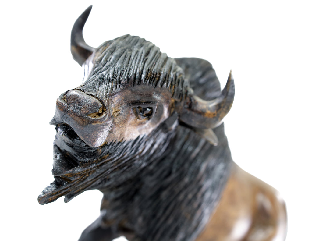Buffalo Wood Carving Sculpture