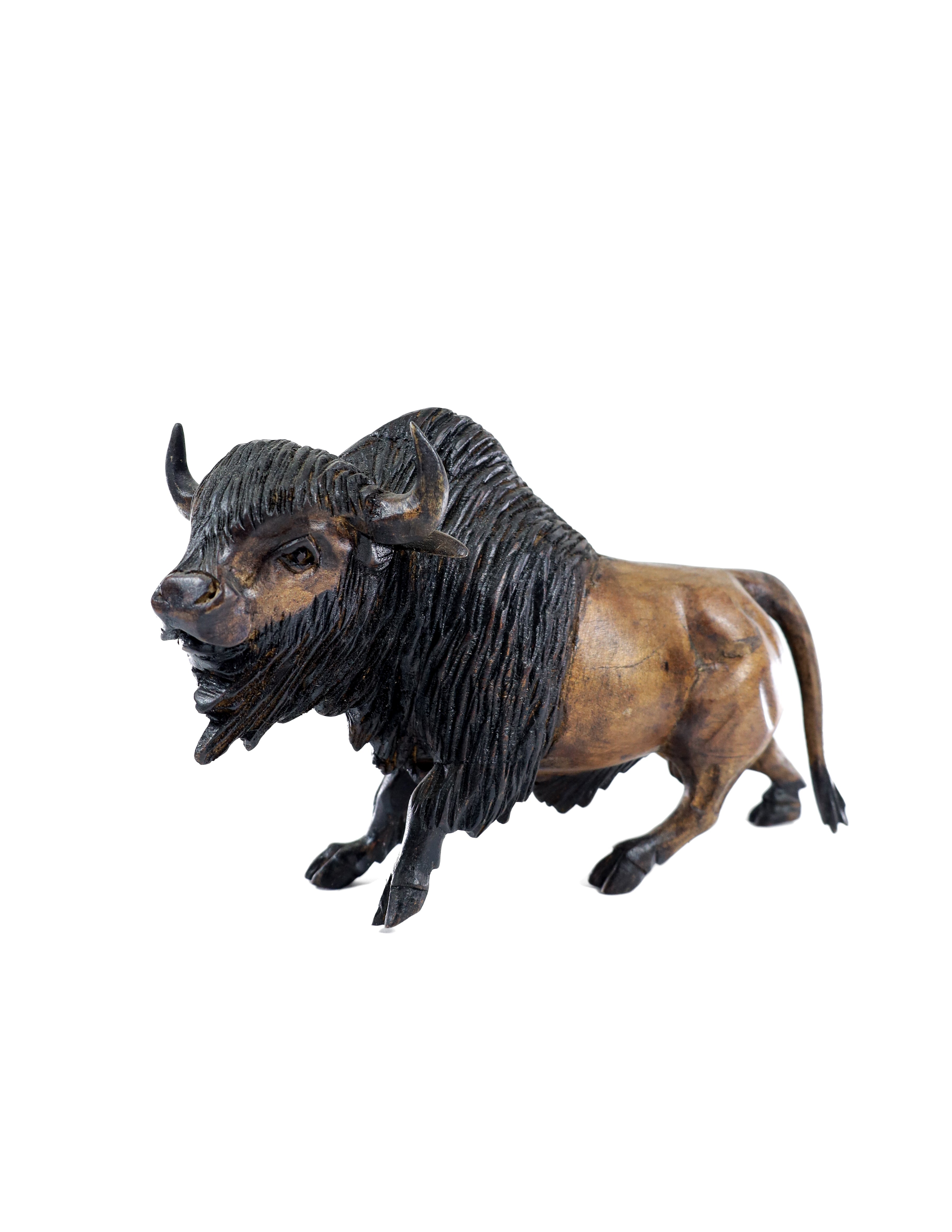 Buffalo Wood Carving Sculpture