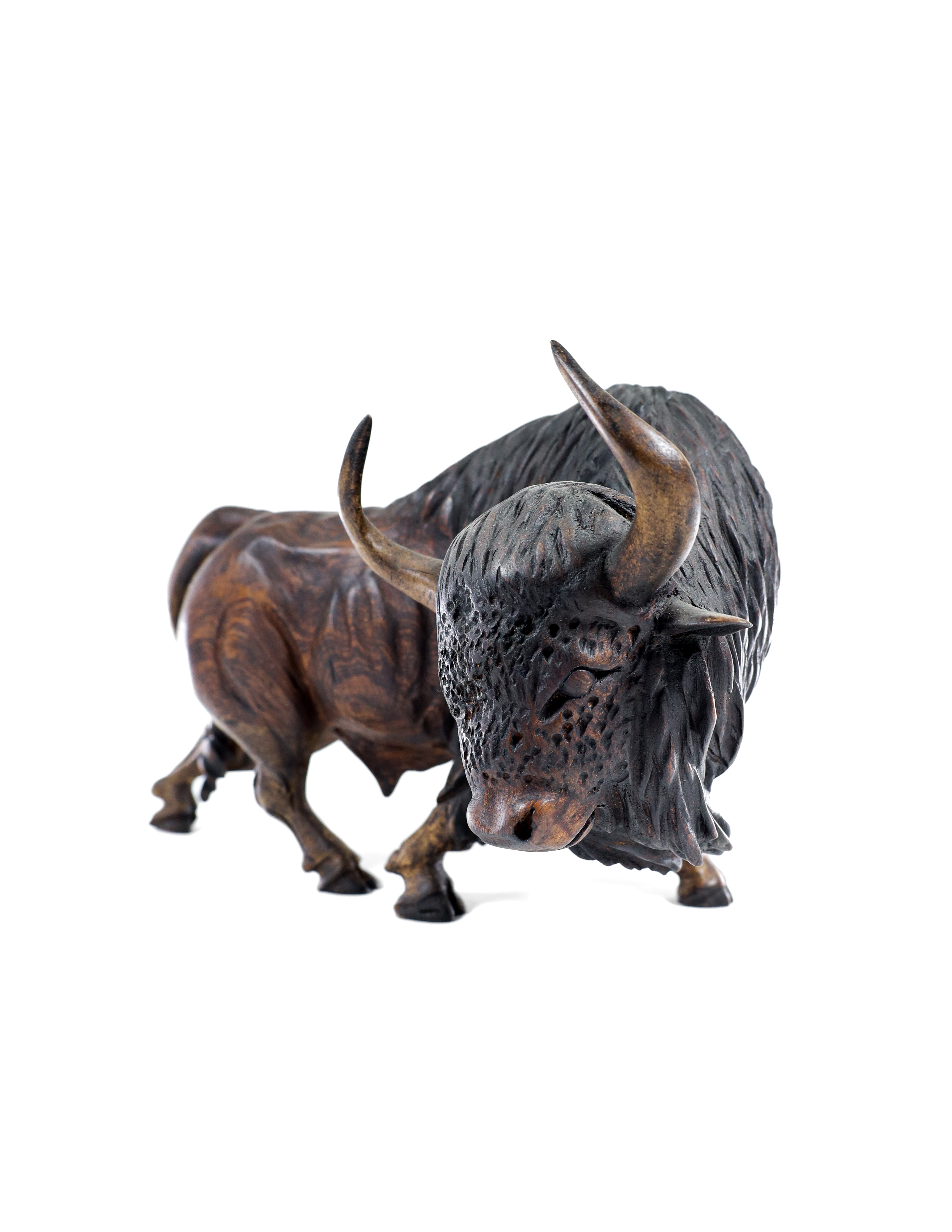 Buffalo Wood Carving Sculpture