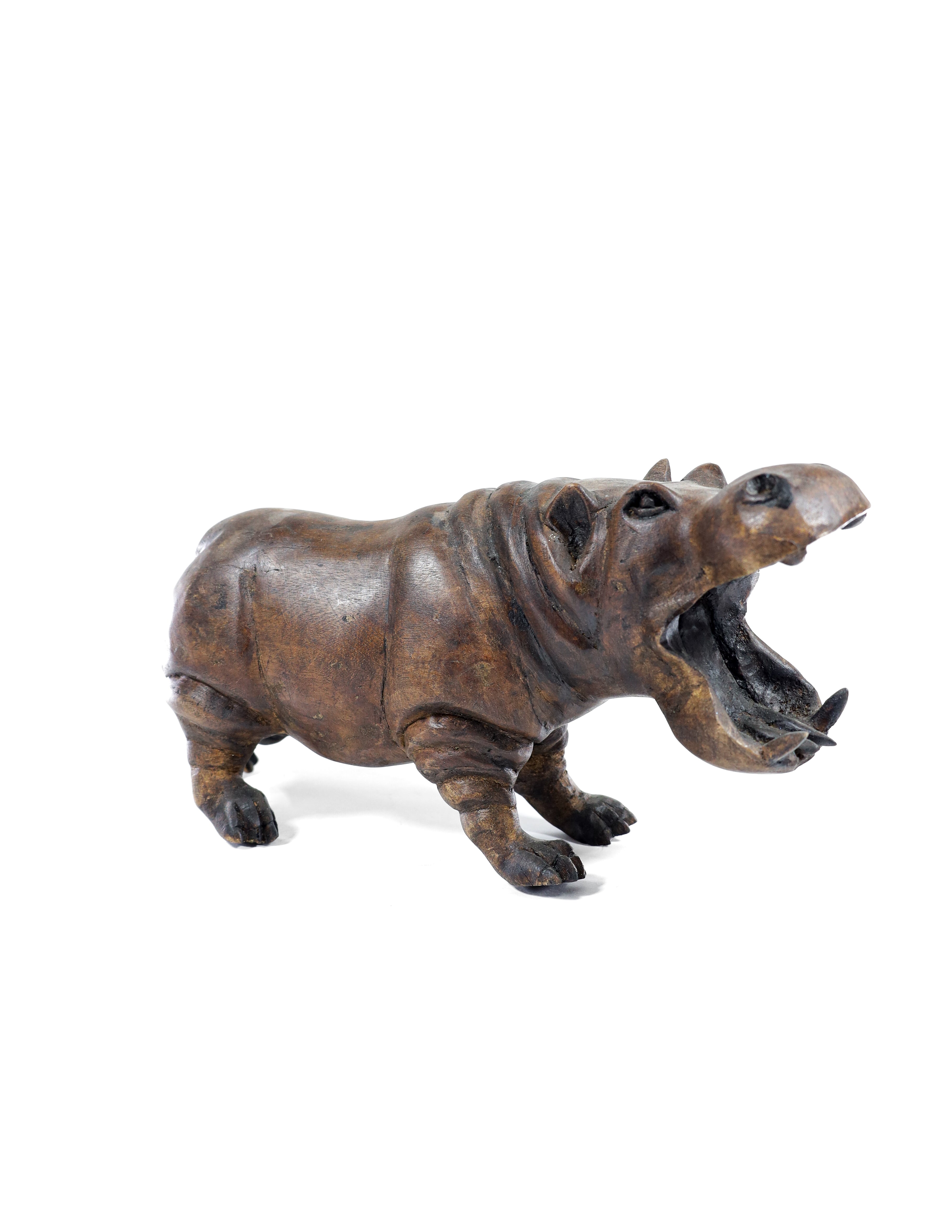 Hippo Wood Carving Sculpture