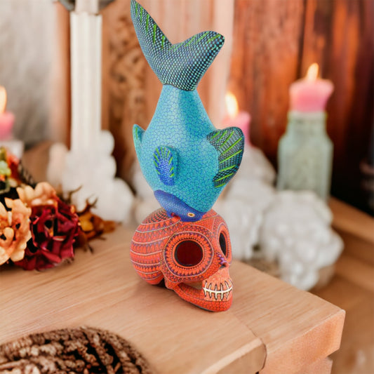 Skull Fish Alebrije Dia de Muertos / Day of the Dead Wood Carving