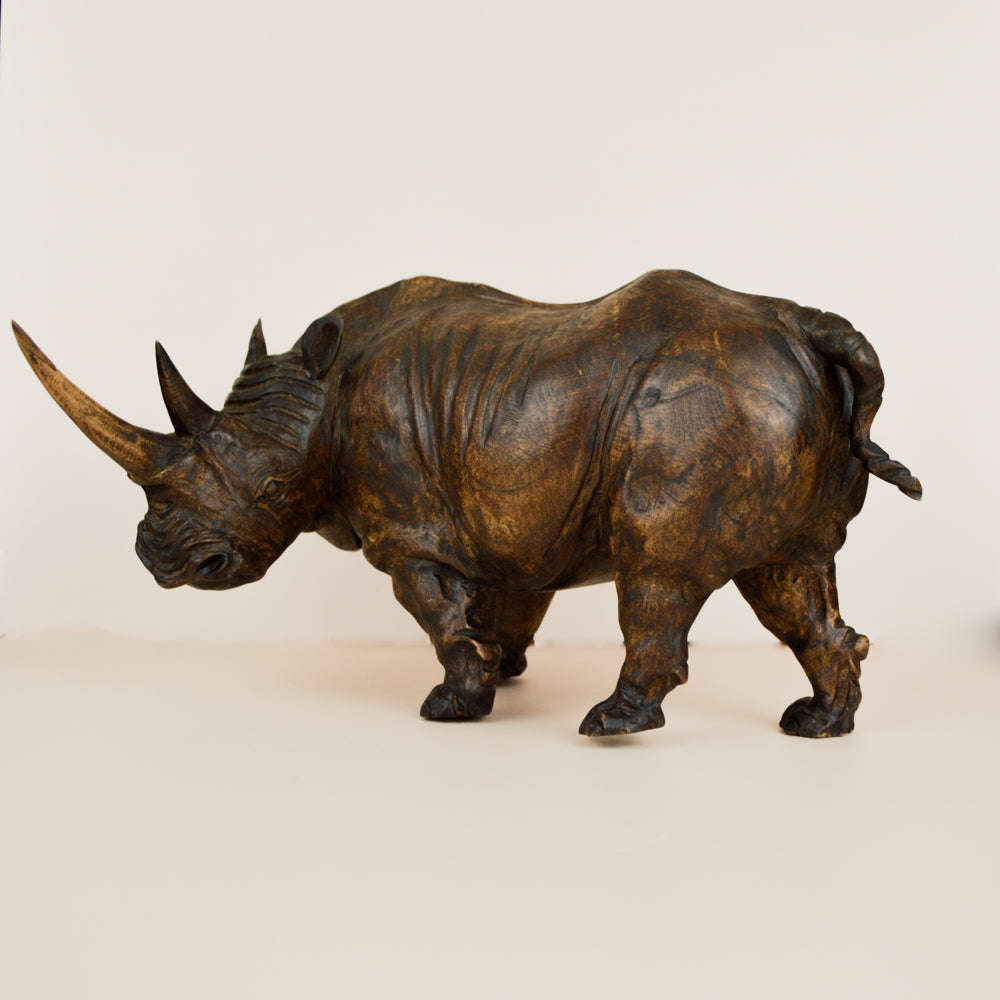 Rhino Wood Carving Sculpture - magiamexica.com