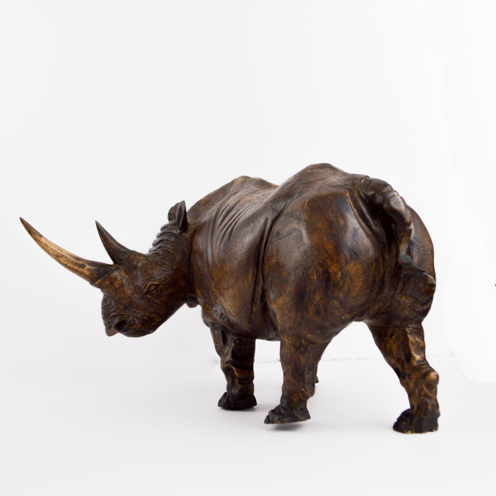 Rhino Wood Carving Sculpture - magiamexica.com