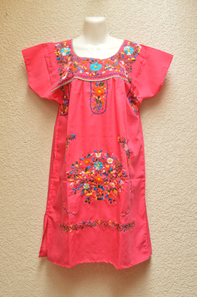 Embroidered Mexican Dress | Pink - Alebrije Huichol Mexican Folk art magiamexica.com