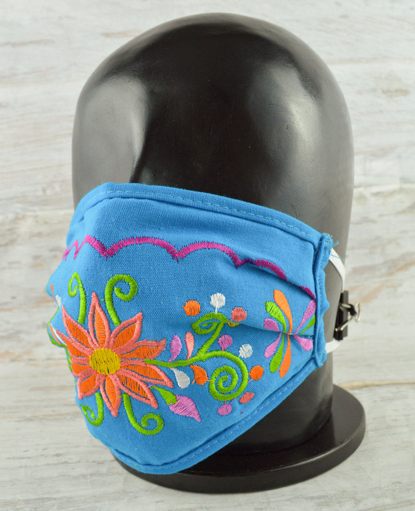 Face Mask Light Blue - Alebrije Huichol Mexican Folk art magiamexica.com