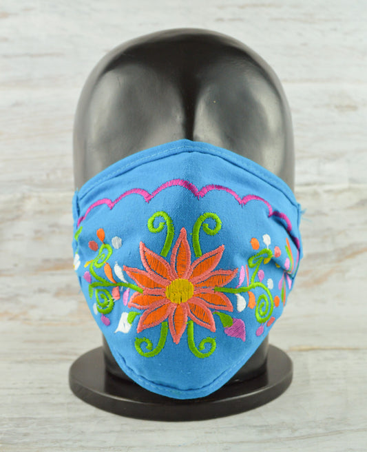Face Mask Light Blue - Alebrije Huichol Mexican Folk art magiamexica.com