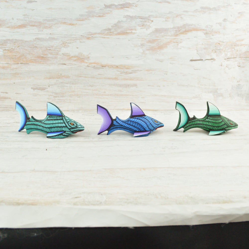 Sharks Set Alebrije Oaxacan Wood Carving - Alebrije Huichol Mexican Folk art magiamexica.com