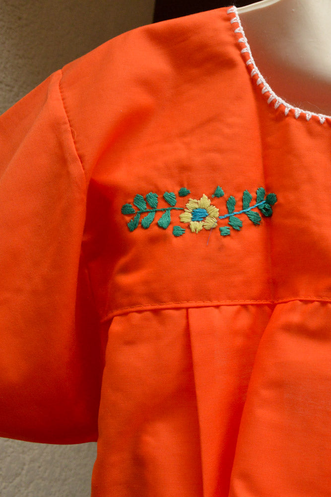 Embroidered Mexican Dress | Orange - Alebrije Huichol Mexican Folk art magiamexica.com