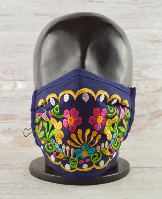 Face Mask Navy Blue - Alebrije Huichol Mexican Folk art magiamexica.com