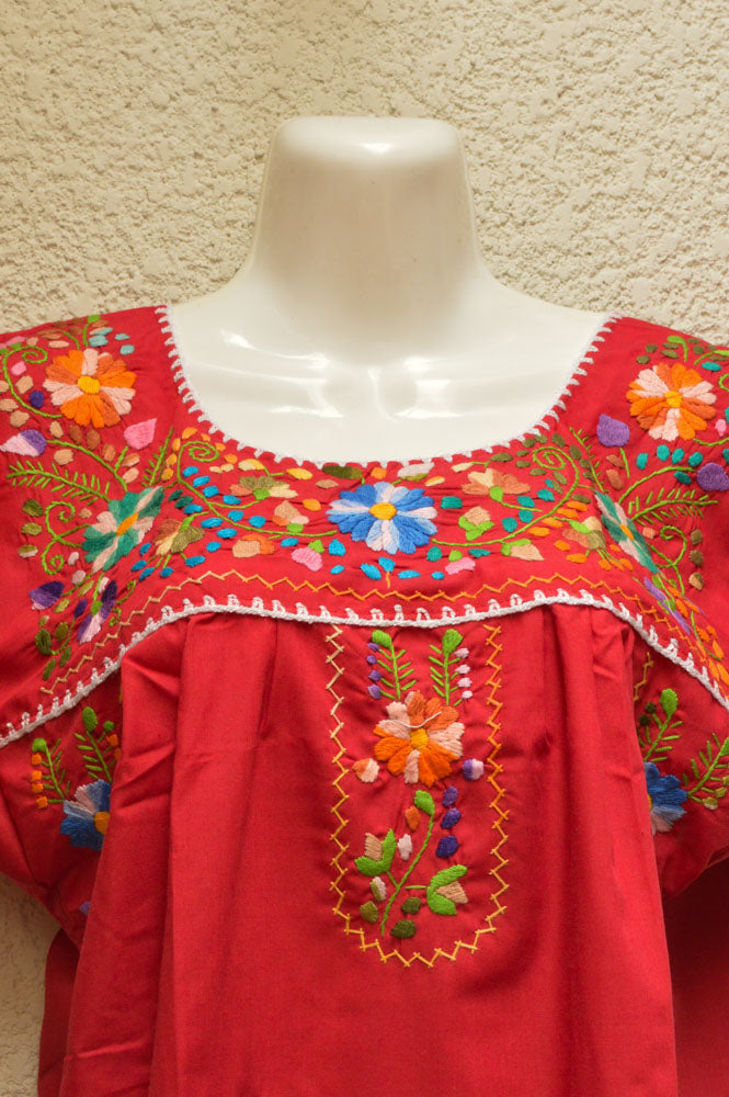 Embroidered Mexican Dress | Burgundy - Alebrije Huichol Mexican Folk art magiamexica.com