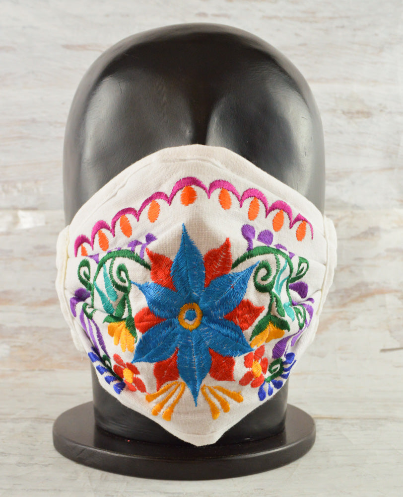 Face Mask White - Alebrije Huichol Mexican Folk art magiamexica.com
