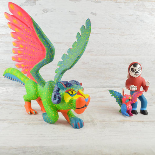 Alebrije Oaxacan Wood Carving Set Pepita and Dante - Magia Mexica