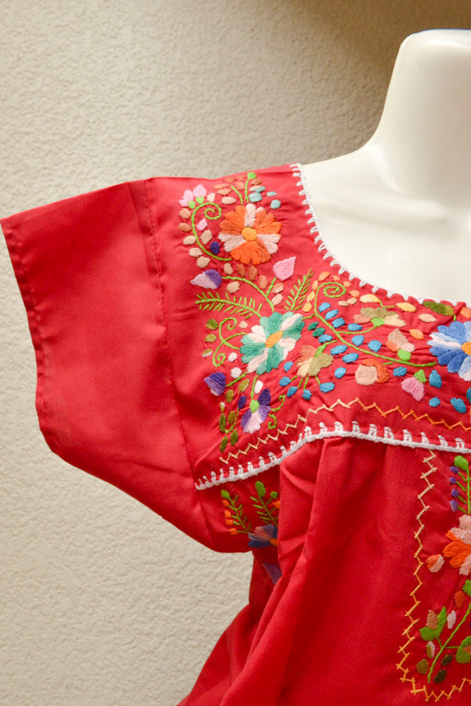 Embroidered Mexican Dress | Burgundy - Alebrije Huichol Mexican Folk art magiamexica.com