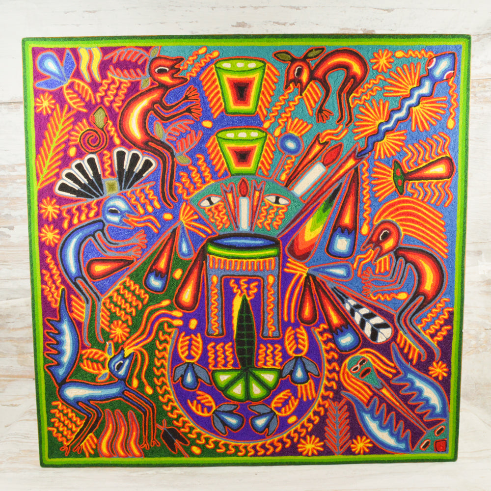 Yarn Painting Huichol Art 23" - Alebrije Huichol Mexican Folk art magiamexica.com