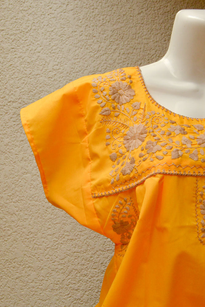 Embroidered Mexican Dress | Yellow - Alebrije Huichol Mexican Folk art magiamexica.com