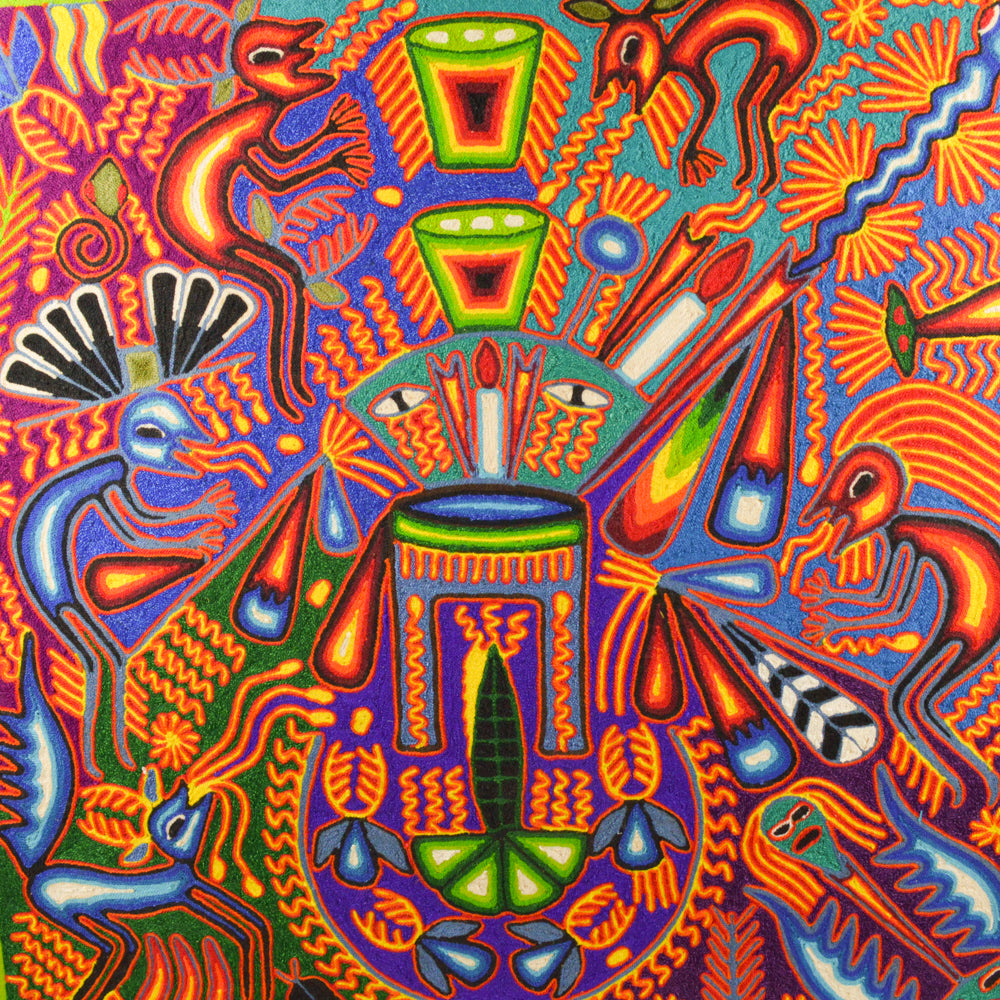 Yarn Painting Huichol Art 23" - Alebrije Huichol Mexican Folk art magiamexica.com