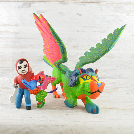 Alebrije Oaxacan Wood Carving Set Pepita and Dante - Magia Mexica