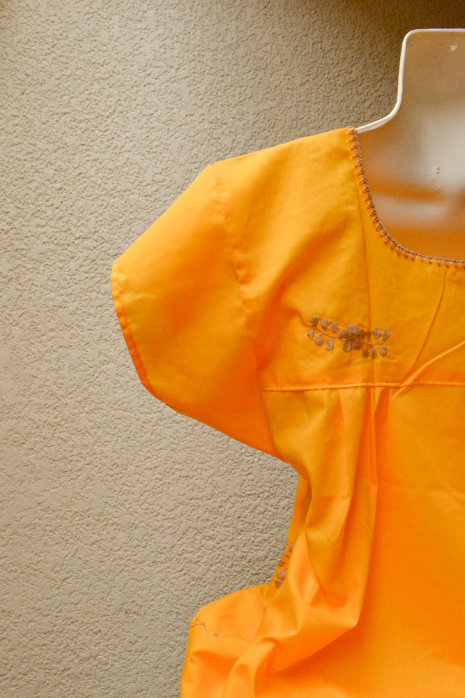 Embroidered Mexican Dress | Yellow - Alebrije Huichol Mexican Folk art magiamexica.com