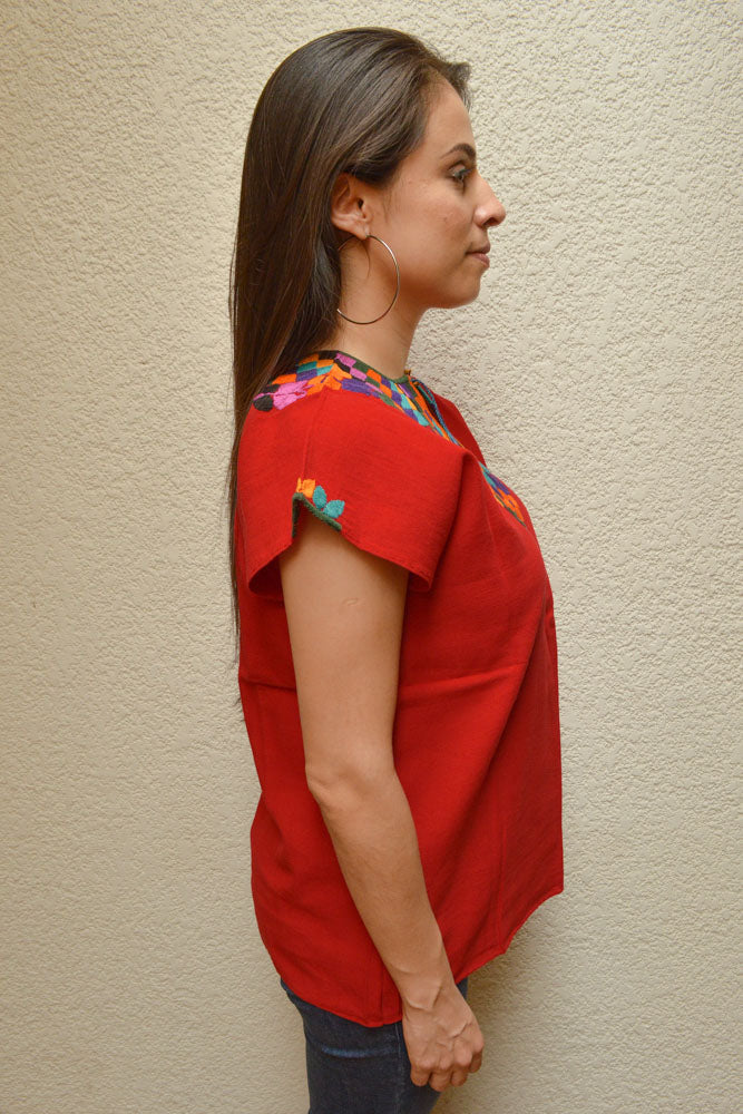 Embroidered Mexican Blouse | Red - Alebrije Huichol Mexican Folk art magiamexica.com