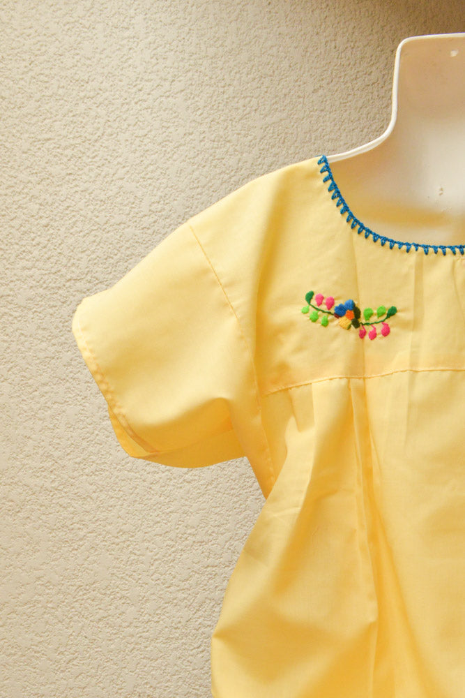 Embroidered Mexican Dress | Baby Yellow - Alebrije Huichol Mexican Folk art magiamexica.com