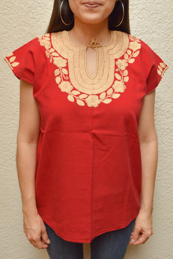 Embroidered Mexican Blouse | Red - Alebrije Huichol Mexican Folk art magiamexica.com