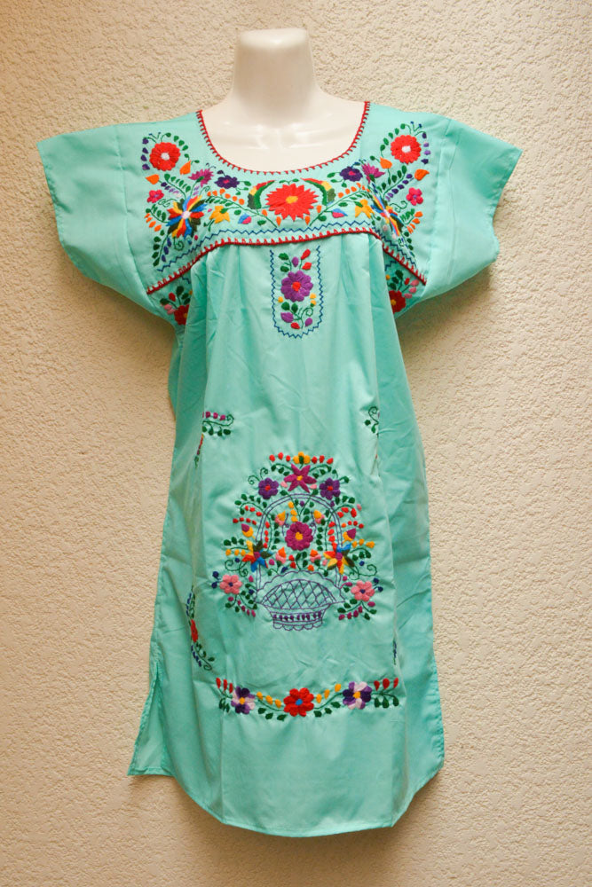 Embroidered Mexican Dress | Mint - Alebrije Huichol Mexican Folk art magiamexica.com