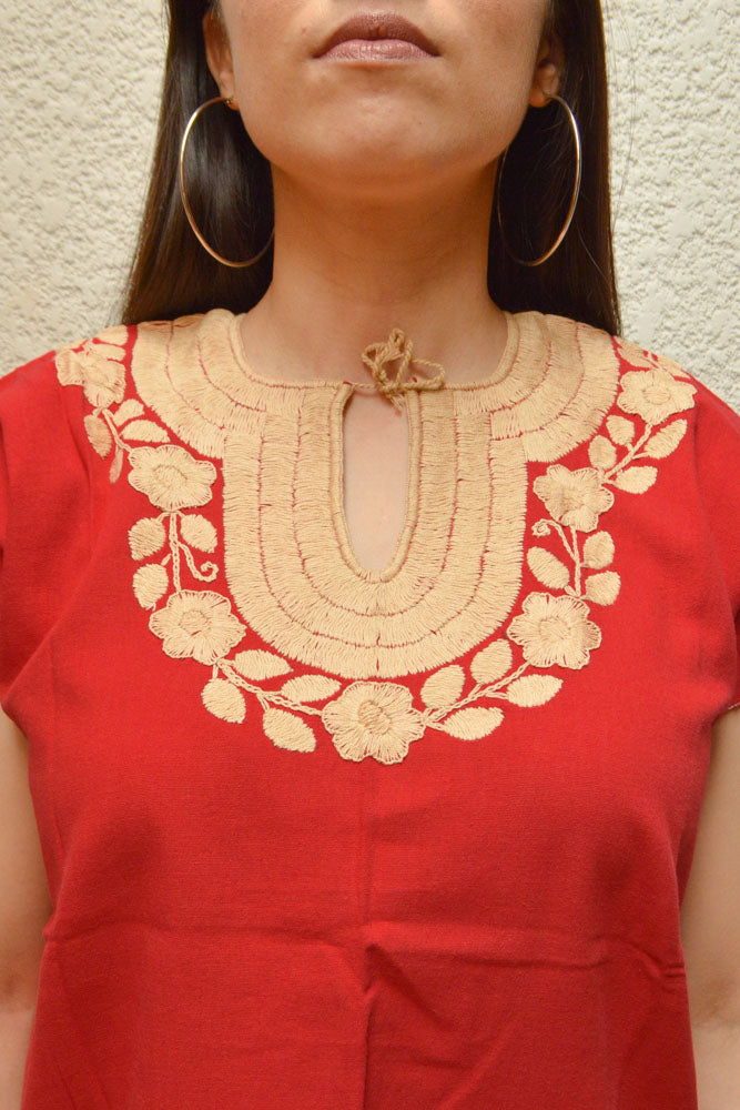 Embroidered Mexican Blouse | Red - Alebrije Huichol Mexican Folk art magiamexica.com