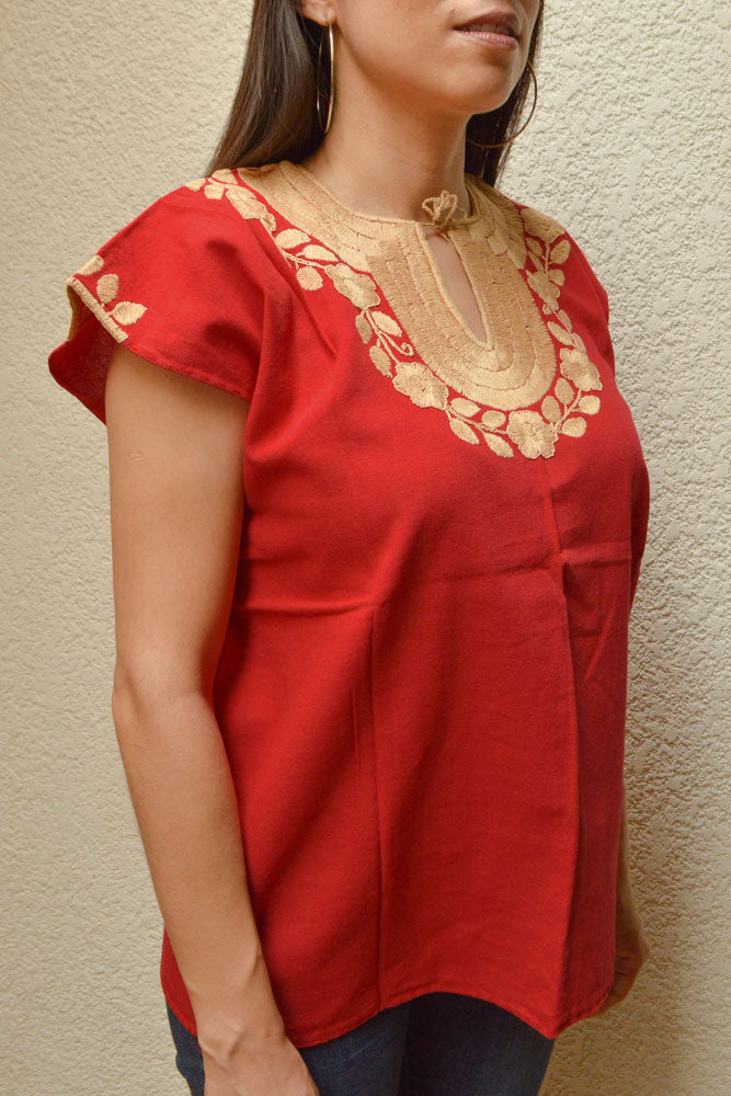 Embroidered Mexican Blouse | Red - Alebrije Huichol Mexican Folk art magiamexica.com