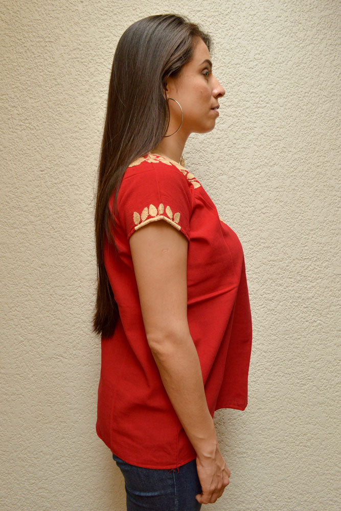 Embroidered Mexican Blouse | Red - Alebrije Huichol Mexican Folk art magiamexica.com