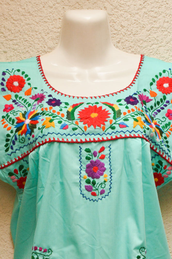 Embroidered Mexican Dress | Mint - Alebrije Huichol Mexican Folk art magiamexica.com