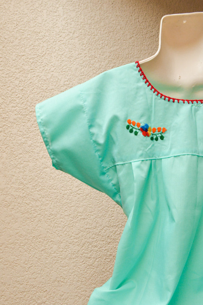 Embroidered Mexican Dress | Mint - Alebrije Huichol Mexican Folk art magiamexica.com